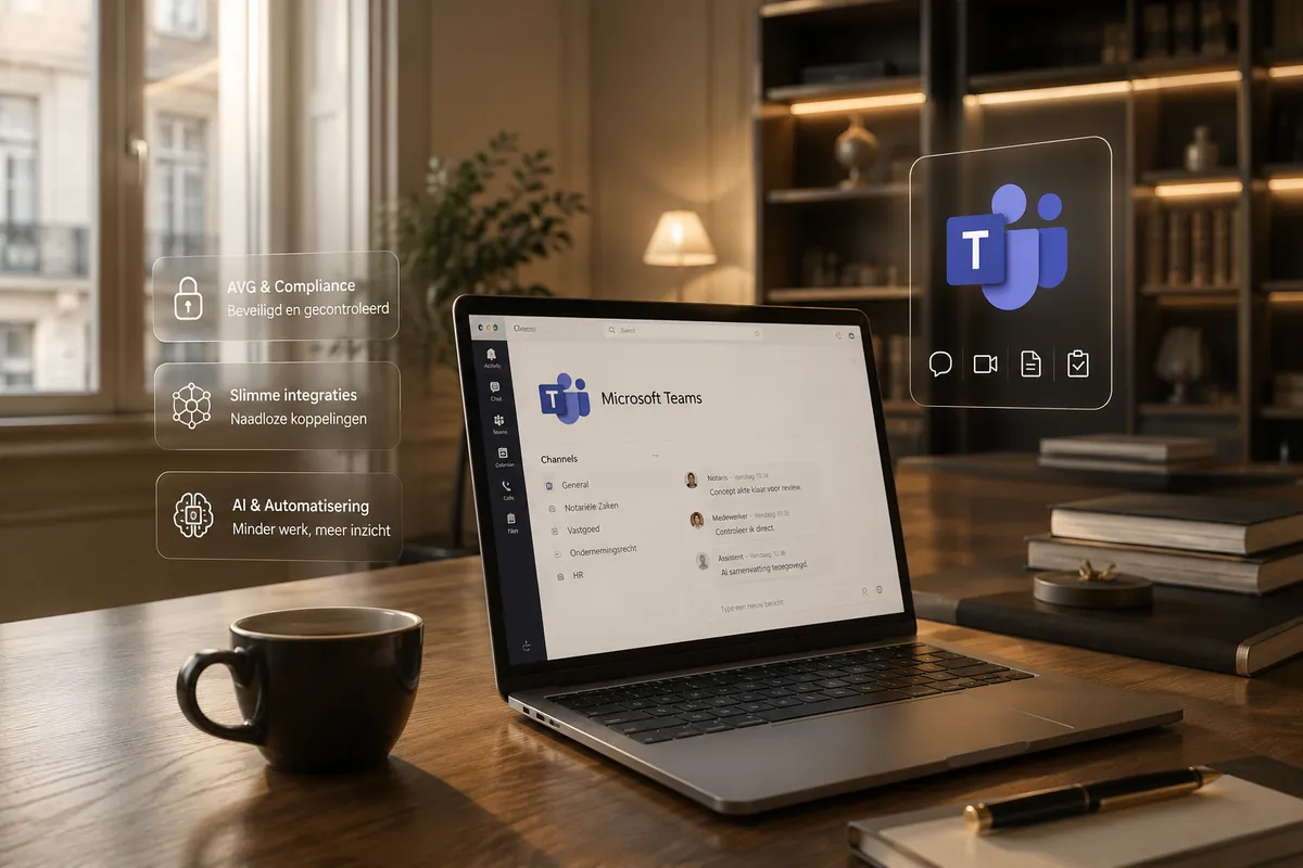 Microsoft Teams op een laptop in een notariskantoor